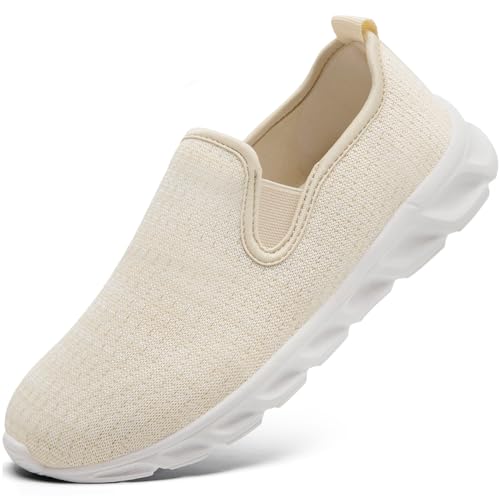 IEBPEH Damen Slip on Schuhe Sportschuhe Turnschuhe Sneaker Laufschuhe leicht atmungsaktiv Tennisschuhe Walkingschuhe Fitnessschuhe beige 38 von IEBPEH