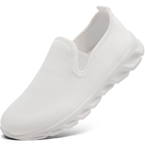 IEBPEH Damen Sportschuhe Schuhe Slip on Sneaker Turnschuhe Laufschuhe leicht atmungsaktiv Tennisschuhe Walkingschuhe Fitnessschuhe Weiss Gym weiß 40 von IEBPEH