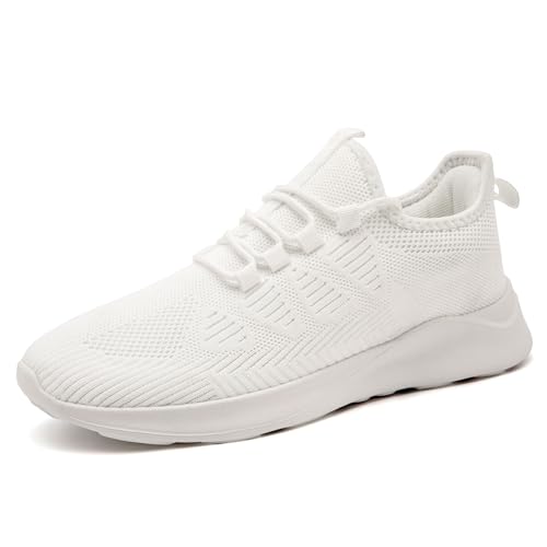 IEBPEH Herren Sneaker Schuhe Sportschuhe Laufschuhe Turnschuhe Freizeitschuhe Atmungsaktiv Tennisschuhe Walkingschuhe Leichte Slip On Schuhe Weiß 42 von IEBPEH