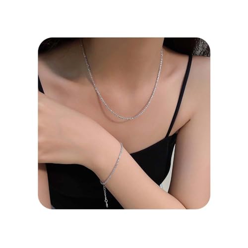 IEBTAWN 1 Stück Kette Damen Silber Halskette Und 1 Stück Armband Damen, Kette Silber, Silber Armbänder Für Damen Mädchen, Robuste Nicht Verblassende Silberkette Damen Schmuck Geschenke Für Frauen von IEBTAWN