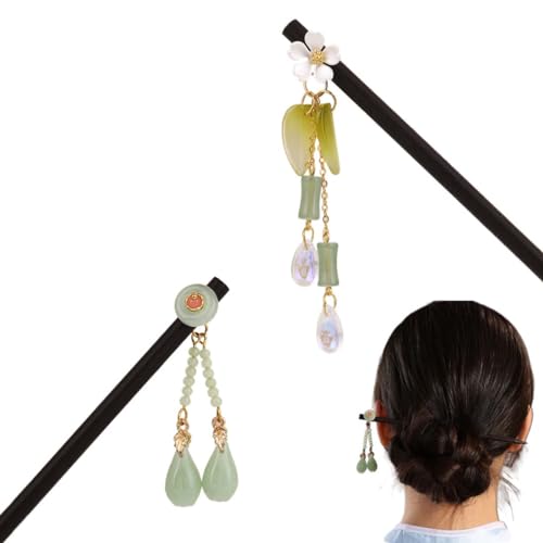 IEBTAWN 2 Stück Haarnadeln Set Mit Blumendekoration Für Damen, Aus Holz Und Glas Hergestellte Haarspangen von IEBTAWN