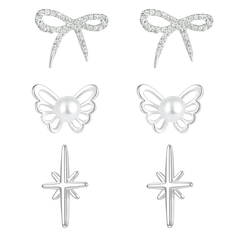 IEBTAWN 3 Paar Ohrringe Set Für Damen Kleine Ohrstecker Stapelbar Ohrstecker Creolen Ohrringe Set Für Mehrere Piercings von IEBTAWN
