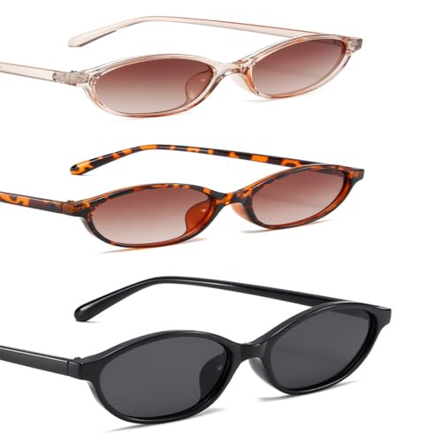 IEBTAWN 3 Paar Ovale Sonnenbrillen Im Retro-Stil Mit Schmalem Rahmen Im Design Der 90Er Jahre, Für Frauen Geeignet, Mit Uv400-Schutz. von IEBTAWN