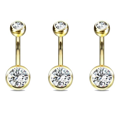 IEBTAWN 3 Stück Chirurgischer Edelstahl-Bauchnabelpiercing Mit 2 Kristallen – Modischer, Farbenfroher Piercing-Bauchnabelring, Ein Passendes Geschenk Für Männer Und Frauen. von IEBTAWN