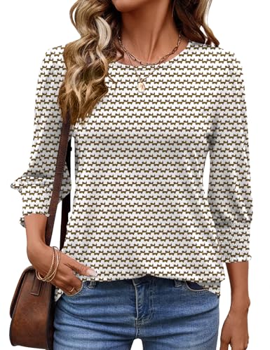 IECCP Bluse Damen 3/4 Ärm Langerm Runder Ausschnitt Tunika Basic Sommer Tops Locker Shirt Elegant Lässig Oberteil 2025 (Streifen,M) von IECCP