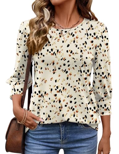 IECCP Bluse Damen 3/4 Ärm Tunika Leicht Sommer Langerm Blumen Tops Elegant Oberteil 2025 Lässig Tuniken (Aprikosen Leopard, S) von IECCP