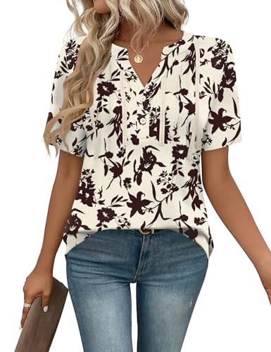 IECCP Bluse Damen Kurzarm Tunika V Ausschnitt Plissiert Oberteile Lässig Blumen T Shirt Sommer Top Sommerbluse Elegant Shirts Aprikoten Blumenmuster L IECCP Bluse Damen Kurzarm Tunika V Ausschnitt Plissiert Oberteile Lässig Blumen T Shirt Sommer Top Sommerbluse Elegant Shirts Aprikoten Blumenmuster L von IECCP