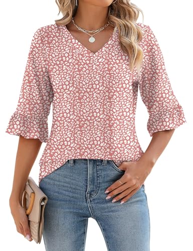 IECCP Bluse Damen Tunika Kurzarm Sommer Blumen Tops Elegant Oberteil T-Shirt Lässig Tuniken Leicht Sommerbluse Long Hemd Weiß Gepunktet M von IECCP