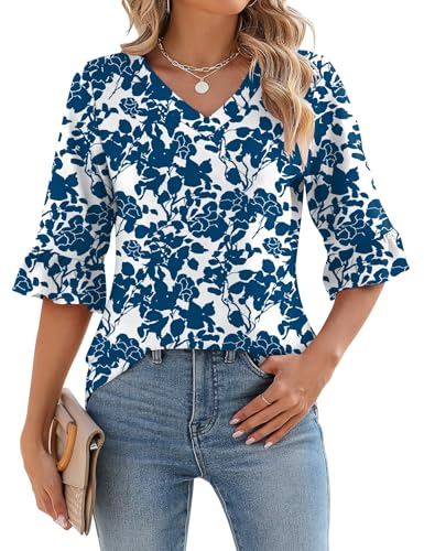 IECCP Bluse Tunika Damen Sommer Blumen Kurzarm Tops Elegant T-Shirt Lässig Tuniken Leicht Sommerbluse Long Hemd Blaue Blume S IECCP Bluse Tunika Damen Sommer Blumen Kurzarm Tops Elegant T-Shirt Lässig Tuniken Leicht Sommerbluse Long Hemd Blaue Blume S von IECCP