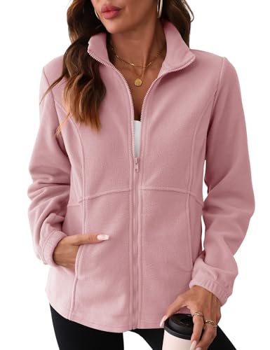 IECCP Damen Fleecejacke mit Durchgehendem Reißverschluss Warme Übergangs Outdoor Fleecejacke für Wandern und Freizeit, Dunkelpink, XXL von IECCP