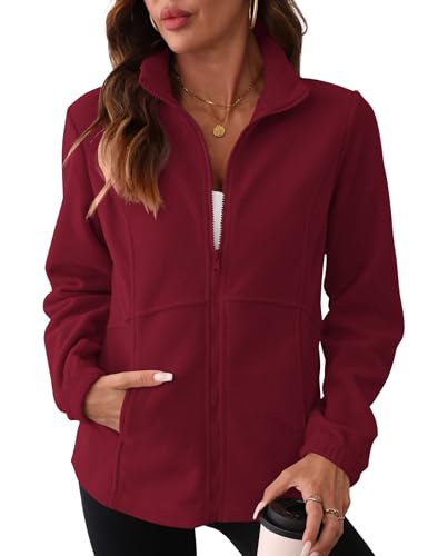 IECCP Damen Fleecejacke mit Durchgehendem Reißverschluss Warme Übergangs Outdoor Fleecejacke für Wandern und Freizeit, Weinrot, XXL von IECCP
