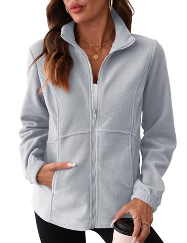 IECCP Damen Fleecejacke mit Reißverschluss – Leichte & Warme Übergangsjacke für Outdoor, Wandern & Freizeit, Grau, M von IECCP