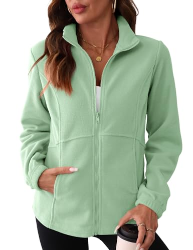 IECCP Damen Fleecejacke mit Reißverschluss – Leichte & Warme Übergangsjacke für Outdoor, Wandern & Freizeit, Grün, XXL von IECCP