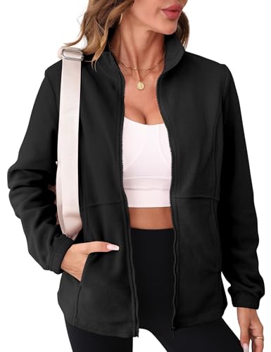 IECCP Damen Fleecejacke mit Reißverschluss – Leichte & Warme Übergangsjacke für Outdoor, Wandern & Freizeit, Schwarz, XXL von IECCP