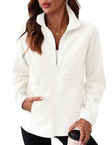 IECCP Damen Fleecejacke mit Reißverschluss – Leichte & Warme Übergangsjacke für Outdoor, Wandern & Freizeit, Weiß, XXL von IECCP