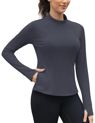 IECCP Damen Funktionsshirt Oberteil Winter Thermo Shirt Langarm mit Fleece Shirts für Damen Turtleneck Long Sleeve Tops Grau L von IECCP