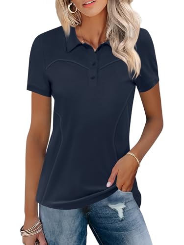 IECCP Damen Golf Poloshirts Kurzarm Polohemd Schnelltrocknend Tennis SportShirts Leicht Atmungsaktiv Tops Workout Sommershirts für Reiten Trainning Laufen 2025(Marineblau,S) von IECCP
