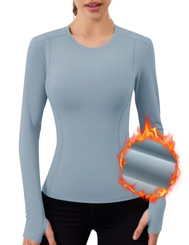 IECCP Damen Langarm Sport Thermal Performance und Kompressions Laufoberteil Training Baselayer Langarmshirt Unterhemd Warme Leicht Wandern Laufen Fahrrad Skifahren graublau XL von IECCP