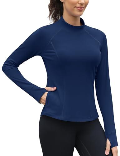 IECCP Damen Langarmshirt Thermoshirt Thermo Oberteil Warmes Unterhemd Langarm Basic Tops Thermal Innenfleece Winter Shirt Marineblau L von IECCP
