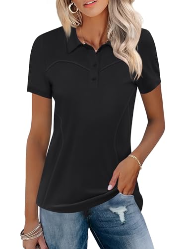 IECCP Damen Poloshirts Kurzarm Polohemd Schnelltrocknend Golf Tennis Shirts Leicht Atmungsaktiv Tops Workout Sommershirts für Reiten Trainning Laufen 2025(Schwarz,L) von IECCP