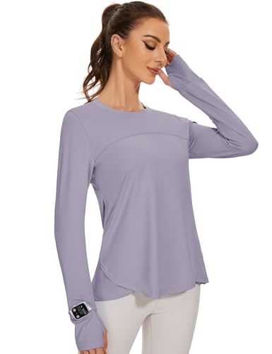 IECCP Damen Sonnenschutz SPF Langarmshirt Trainingshemden Outdoor Wandern mit Daumenlöchern leichte Oberteile Sport Wander Lauf Workout Top von IECCP