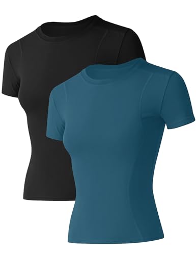 IECCP Damen Sport T-Shirt Kurzarm Laufshirt Leicht Atmungsaktiv Jogging Fitness Oberteil Elastisch Quick Dry Funktionsshirt 2er Pack XL von IECCP