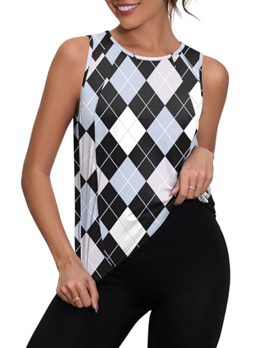 IECCP Damen Sport Tank Tops Sommer Lose Ärmelloses Yoga Fitness Sport Shirt Rundhals Gym Workout Laufshirt, Diamant Plaid, L von IECCP