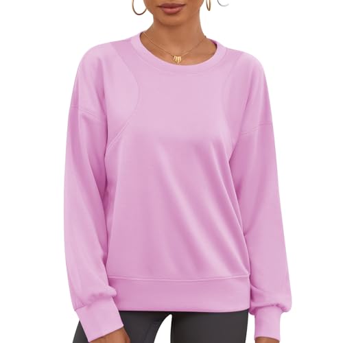 IECCP Damen Sweatshirt Oversize Langarmshirts Oberteile Herbst Shirt Basic Rundhals Langarm Pulli Herbst Winter Casual Oberteile Tops für Leggings Rosa L von IECCP