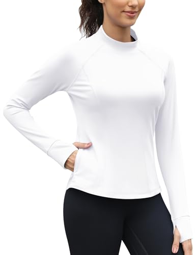 IECCP Damen Thermo Oberteil Funktionsshirt Langarm Laufshirt Winter Thermooberteil für Sport mit Fleece und Daumenlöchern Weiß XL von IECCP