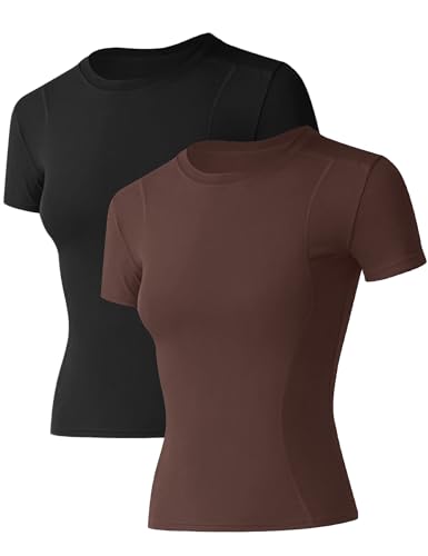 IECCP Damen Tshirts Kurzarmshirt Schnell Trocken Funktions T-Shirt Fitness Oberteile Rundhalsausschnitt Workout Tops Kurzarm Atmungsaktive Laufen Yoga Top 2er Pack M von IECCP