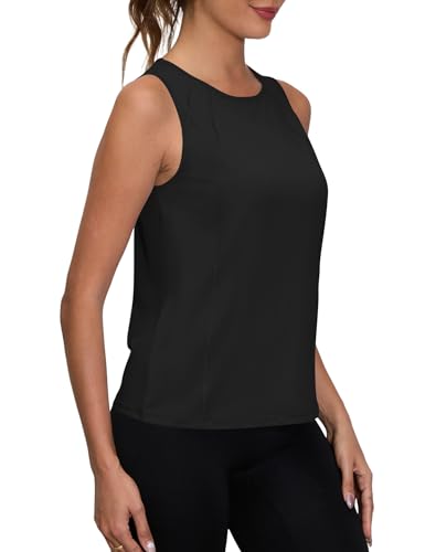 IECCP Damen Yoga Racerback Trägertop Sommer Lose Ärmelloses Fitness Schnelltrocknend Sport Shirt locker Rundhals Gym Workout Laufshirt, Schwarz, M von IECCP