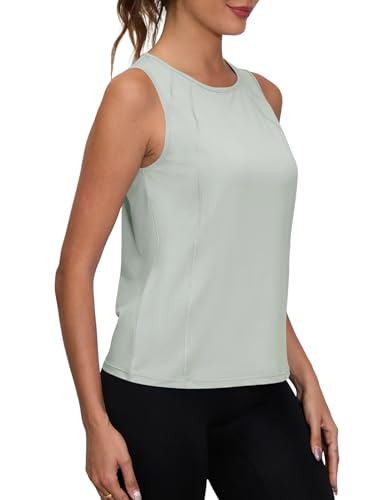 IECCP Damen Yoga Tank Tops Sommer Lose Ärmelloses Fitness Sport Shirt locker Rundhals Gym Tennis Workout Laufshirt, Hellgrün, L von IECCP