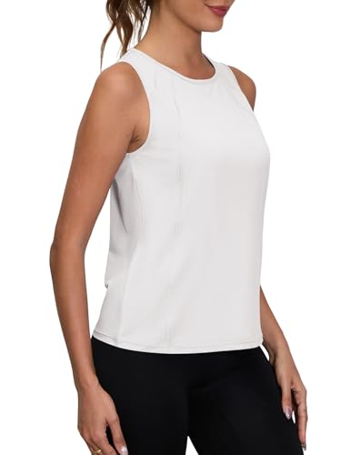 IECCP Damen Yoga Tank Tops Sommer Lose Ärmelloses Fitness Sportkleidung locker Rundhals Gym Running Workout Lauftop 2025, Weiß, L von IECCP