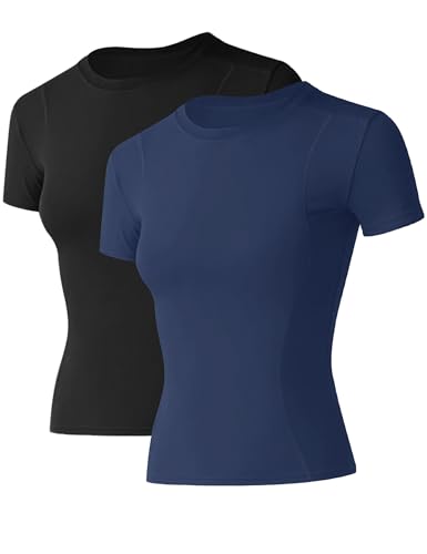 IECCP Damen-Sport-Shirts kurzärmelig Leicht Fahrrad Tshirt Feuchtigkeitsableitend schnell trocknend lockere Passform Sportoberteil für Damen 2er Pack L von IECCP