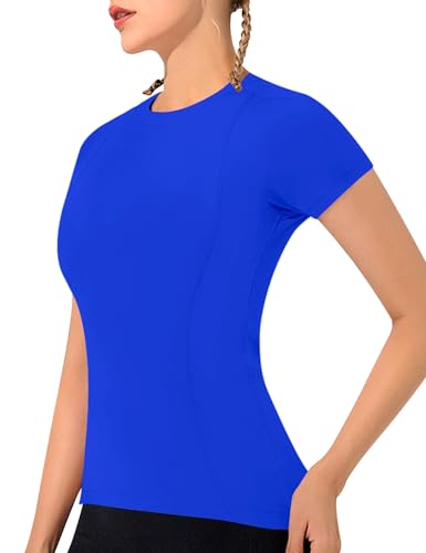 IECCP Kurzarmt T-Shirt Damen Gym Sport Top Leicht Fitness Sportshirt Gym Top Sport Oberteil Laufshirt Fitness Atmungsaktiv Workout Activewear Oberteil königsblau M von IECCP