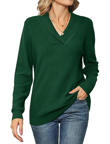 IECCP Pullover Damen Winter V-Ausschnitt Langarmshirts Für Damen Strickpullover Mit Revers Langarm Tops Grün L von IECCP