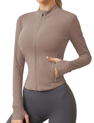 IECCP Sportjacke Damen Laufjacke Langarm Gym Tops Yoga Fitness Shirt Atmungsaktive Sportjacke Reißverschluss Leicht Trainingsjacke mit Daumenloch Haiyueyan XS von IECCP