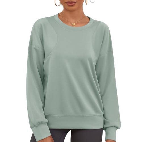 IECCP Sweatshirt für Frauen Damen Langarm Pullover Oversize Rundhals Sweatshirts Locker Oberteile für den Winter Bohnengrün L von IECCP