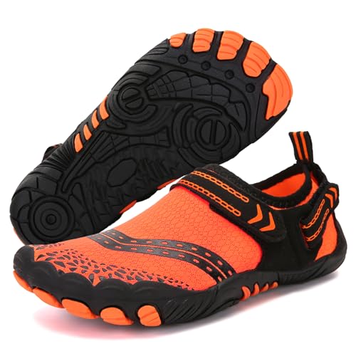 IEEILULU Badeschuhe Kinder, Wasserschuhe Kinder, Schwimmschuhe Kinder mit Klettverschluss, Aquaschuhe Kinder für Jungen Mädchen (Orange, Kleinkind, 28, Numerisch, EU Schuhgrößensystem, M) von IEEILULU