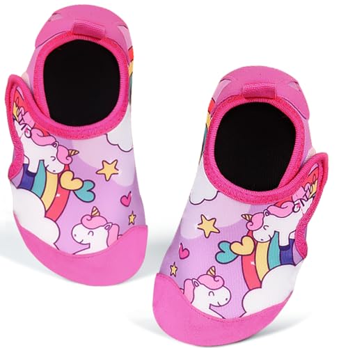 IEEILULU Badeschuhe Kinder Schwimmschuhe Kinder Wasserschuhe Kinder mit Klettverschluss für Strand Schwimmbad (Rosa Pony, Kleinkind, 29, Numerisch, EU Schuhgrößensystem, M) von IEEILULU