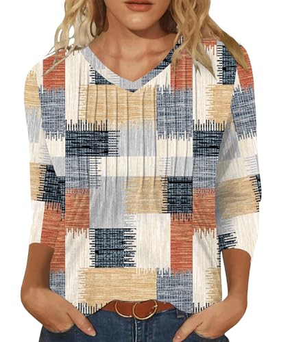 IEEILULU Bluse 3/4 Arm Damen Tunika Damen Sommer T-Shirt V Ausschnit Falten Tunika für Frauen Lässig Mode Lockere Blusen von IEEILULU