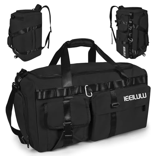 IEEILULU Sporttasche, Reisetasche mit Wasserdichtes Fach, Schwimmtasche mit Schuhfach für Männer und Frauen, Groß Damen Herren Gym Bag für Reisen, Zelten, Sport, Fitness (Schwarz) von IEEILULU