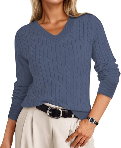 IEEILULU Strickpullover Damen, Pullover mit V-Ausschnitt Herbst Winter Pullover Damen (DE/NL/SE/PL, Alphanumerisch, L, Regular, Regular, Graublau) von IEEILULU