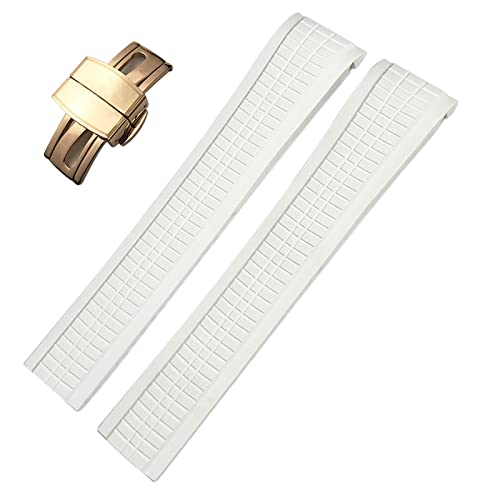 IENYU 21 mm buntes fluoröses Gummi-Uhrenarmband für Patek 5164A 5167A Aquanaut Philippe Serie Schmetterlingsschnalle Silikon-Uhrenarmband (Farbe: Weiß, Größe: ohne Schnalle) von IENYU