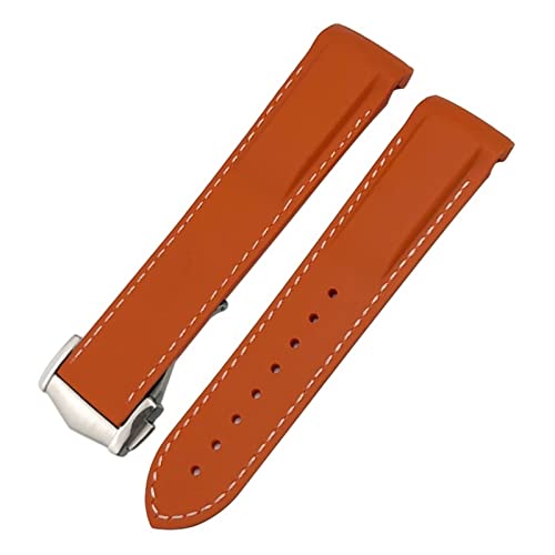 IENYU 22 mm gebogenes Gummi-Uhrenarmband passend für Omega Speedmaster Moonwatch Seamaster 300 AT150 Armband (Farbe: Orange Weiß, Größe: schwarze Schnalle) von IENYU