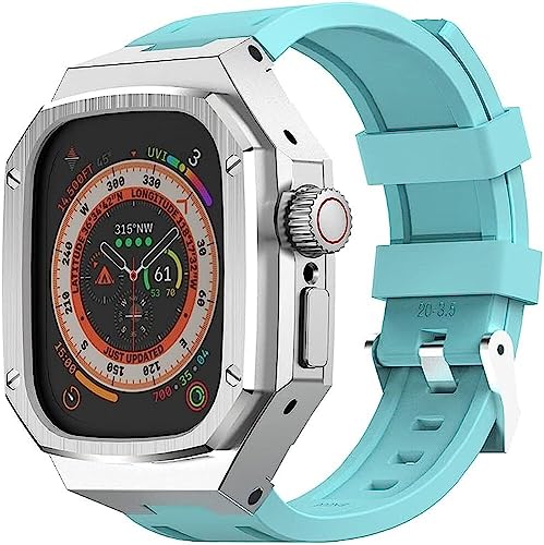 IENYU Edelstahl-Uhrengehäuse, Silikonband, für Apple Watch 8 Ultra 49 mm, für Herren und Damen, RM-Stil, Metalllünette, Ersatz-Uhrenarmband, für iWatch 8er-Serie, For 49mm, Achat von IENYU