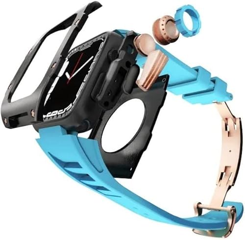 IENYU Ersatzarmband für Apple Watch Serie 8, 7, 45 mm, Metallgehäuse mit Fluorkautschuk-Band, für iWatch 6, SE, 5, 4, 44 mm, Nachrüstung, Aluminium-Abdeckung, Ersatzarmband, 45 mm, Achat von IENYU