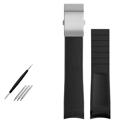 IENYU Gummi-Uhrenarmband mit gebogenem Ende, 21 mm, für Longines Conquest L37813567 L37813787 L3.781/782 Uhrenarmband Armbanduhren Band(Black silver buckle) von IENYU