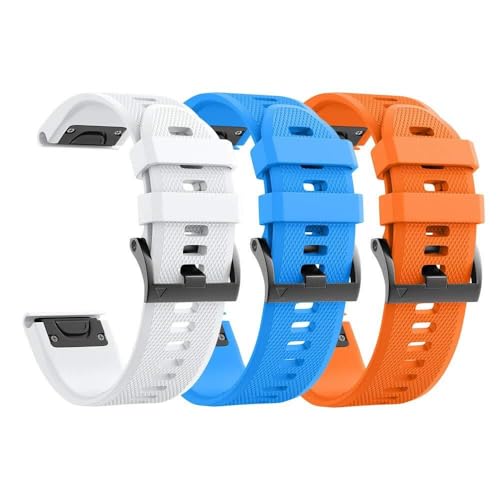 IENYU Kompatible Fenix ​​8X-Uhrenarmbänder, 26 mm Silikon-Uhrenarmband für Garmin Fenix ​​5X/Fenix ​​5X Plus/Fenix ​​3/Fenix ​​3 HR für Männer und Frauen(Blue/Orange/White) von IENYU