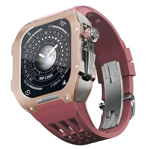 IENYU Titan-Gehäuse, Gummiarmband für Apple Watch Serie 4, 5, 6, SE-Serie, Ersatzarmband, hochwertiges Silikonarmband, luxuriöses Uhrenarmband für iWatch 44 mm Uhrenarmband, 44MM, Achat von IENYU